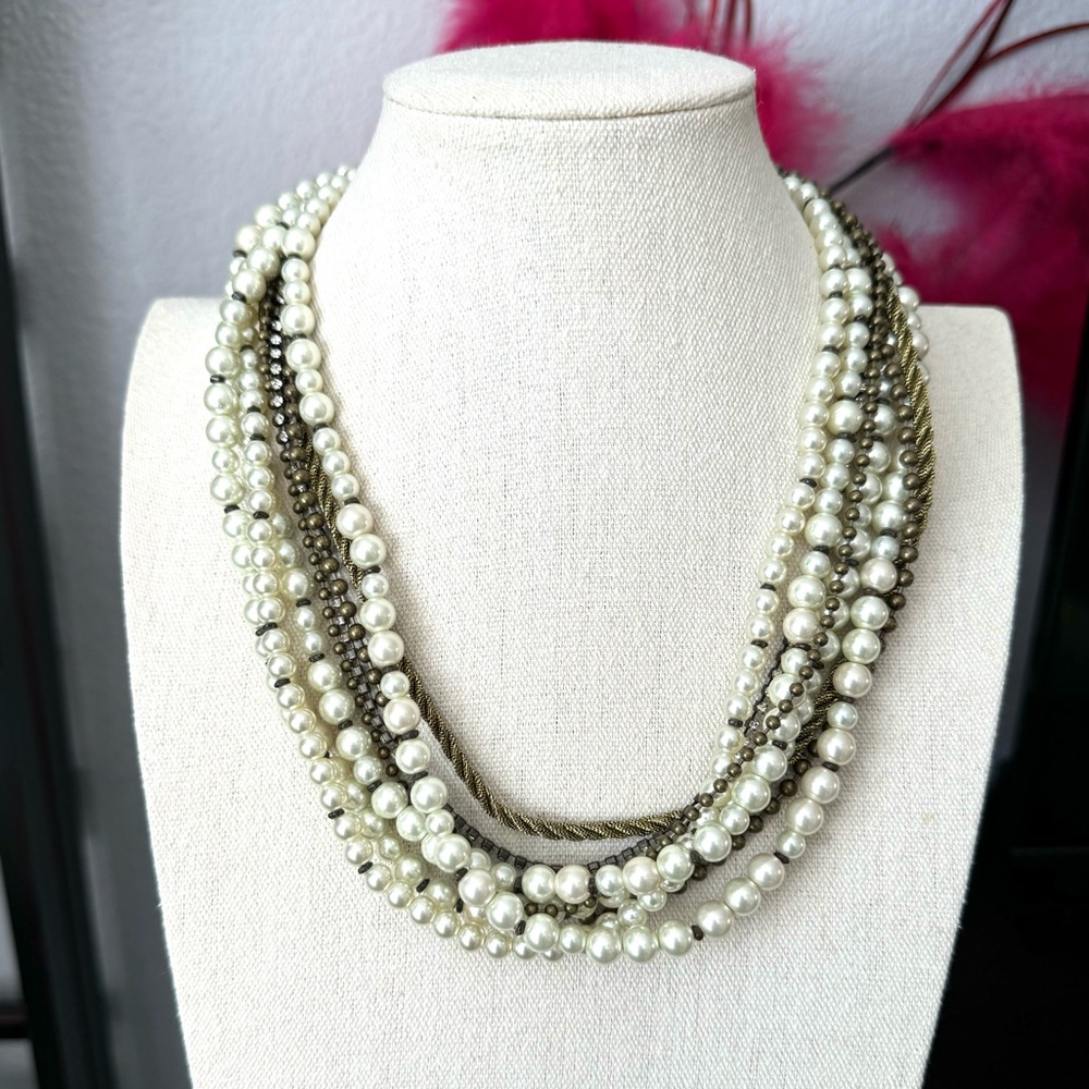 Chico’s Pearl, Rope and Ball Bearing Multi-strand Necklace